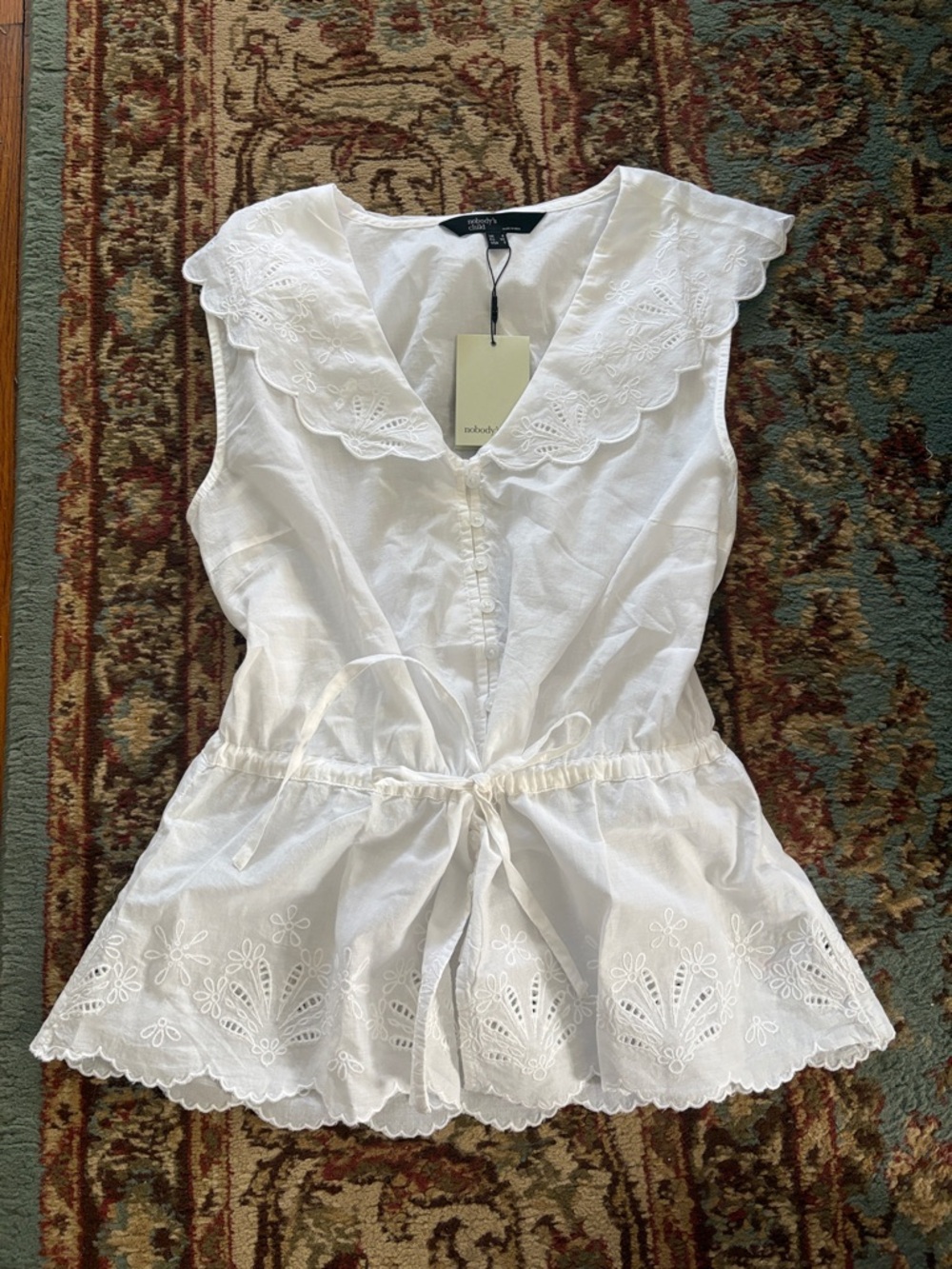 NWT Nobody’s Child White Frill Eyelet Broderie Collar Simon Peplum V Neck Top - Picture 7 of 10